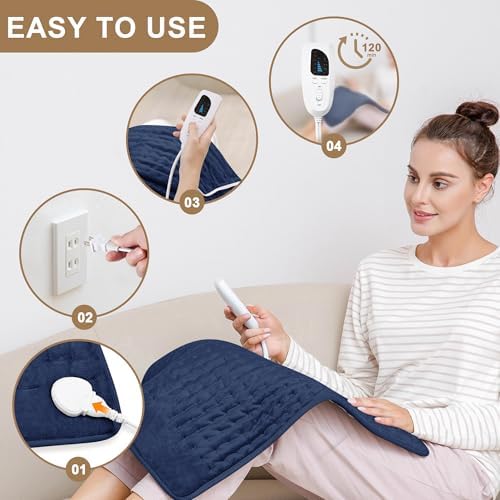 Heating Pad-Electric Heating Pad for Back,Neck,Abdomen,Moist Heated Pad for Shoulder,Knee,Hot Pad for Arms and Legs,Dry&Moist Heat & Auto Shut Off(Dark Blue, 12''×24')