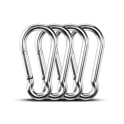 Large Carabiner Clip Hooks, 4pcs 5.5 inch Carabiners Heavy Duty, 304 Stainless Steel Spring Snap Hook Fits Camping Hanging Hiking Weight Lifting, Metal Clips for Rope or Chain