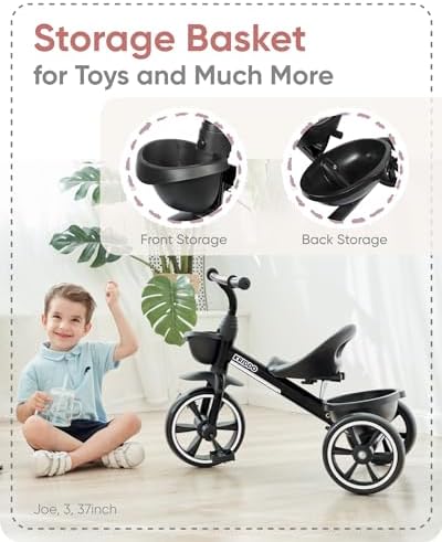 KRIDDO Kids Tricycle for 2-5 Year Olds - Gift for Toddlers - Black