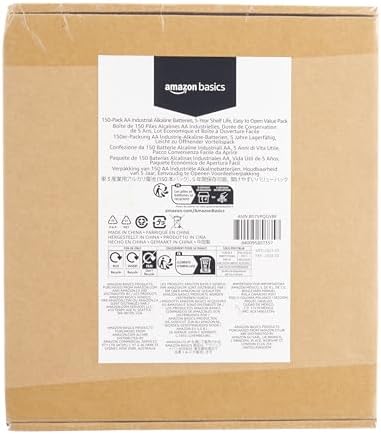 Amazon Basics 150-Pack AA Alkaline Industrial Batteries, 1.5 Volt, 5-10 Year Shelf Life