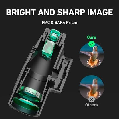 Gosky 15x52 HD Monocular, Monocular for Adults High Powered with Tripod, Monocular Compact with BAK4 Prism & FMC Lens, Bluetooth Camera Remote, Monoculars for Hunting, Bird Watching, Hiking,Traveling