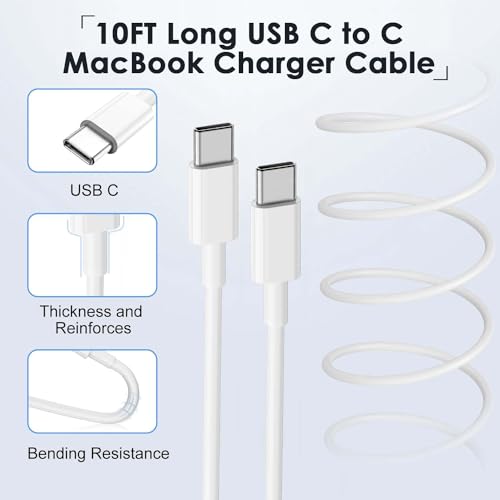 Mac Book Pro Charger - USB C Charger Fast Charger Power Adapter for USB C Port MacBook Pro/MacBook Air 16 15 14 13 inch, New iPad Pro and All USB C Device, Included 10FT Long USB C to C Charger Cable