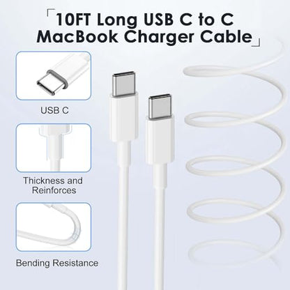 Mac Book Pro Charger - USB C Charger Fast Charger Power Adapter for USB C Port MacBook Pro/MacBook Air 16 15 14 13 inch, New iPad Pro and All USB C Device, Included 10FT Long USB C to C Charger Cable