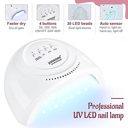 JODSONE Gel Nail Polish Kit 60 PCS with U V Light Soak off Base Top Coat 55 Shine Colors Gel Nail Kit Bright and Dark Brown Wine Red Series Manicure Set for Women and Girls