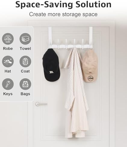 Over The Door Hooks, Door Hanger Hooks for Hanging, Over The Door Towel Racks for Bathroom, Coat Rack Door Towel Hanger Towel Hooks (2Pack, White)