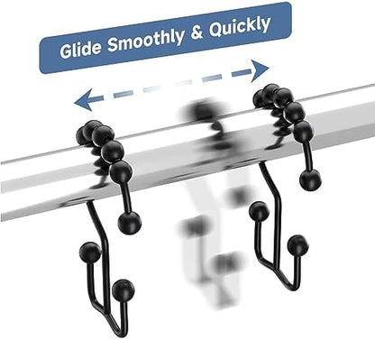 Titanker Shower Curtain Hooks Rings, Rust Resistant Metal Double Glide Shower Hooks Rings for Bathroom Shower Rods Curtains, Set of 24 Hooks - Black