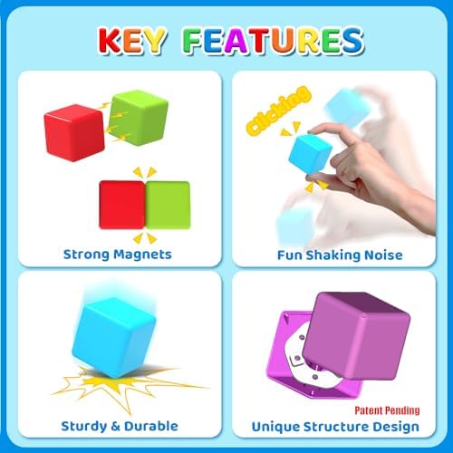 Magnetic Building Blocks, 1.65 inch Large Magnetic Stacking Cubes for Toddlers, Sensory & Montessori Toys for Boys & Girls 1 2 3 Years Old (24 PCS)