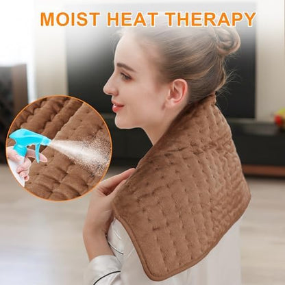 Heating Pad-Electric Heating Pads for Back,Neck,Abdomen,Moist Heated Pad for Shoulder,Knee,Hot Pad for Arms and Legs,Dry&Moist Heat & Auto Shut Off(Brown, 12''×24'')