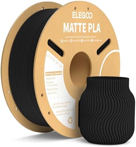 ELEGOO Matte PLA Filament Matte Black 1KG, 1.75mm 3D Printer Filament Dimensional Accuracy +/- 0.02mm, 1kg Carboard Spool (2.2lbs) Fits for Most FDM 3D Printers