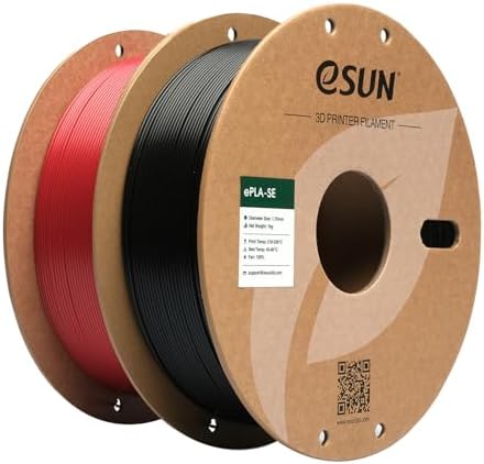 eSUN PLA Basic Filament 1.75mm, 3D Printer Filament High Speed PLA for Fast Printing, 1KG per Spool, 2 Spools High Speed 3D Printing Filament, Fire Engine Red + Black