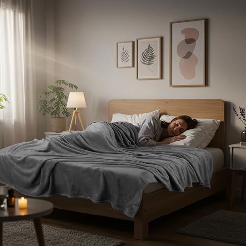 Utopia Bedding Fleece Blanket Queen Size Grey 300GSM Luxury Anti-Static Fuzzy Soft Microfiber Bed Blanket (90x90 Inch)