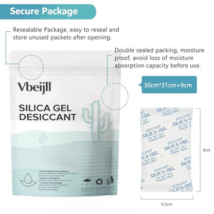 Premium 20 Gram 80 Pcs Desiccant Silica Gel Packets with Color Indicating - Rechargeable Moisture Absorbers for Food Grade Silica Packets for Foods, Seeds, 3D Filaments, Electronics, Safes