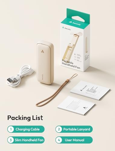 Aecooly Slim Portable Fan 2 Pack, Thin Handheld Fan, USB Rechargeable Mini Personal [24H Max Cooling Time], Battery Powered Small Foldable Pocket for Travel, Summer, Gifts for Women -Beige