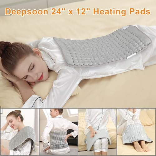 Heating Pad-Electric Heating Pad for Back,Neck,Abdomen,Moist Heated Pad for Shoulder,Knee,Hot Pad for Arms and Legs,Dry&Moist Heat & Auto Shut Off(Silver, 12''×24')