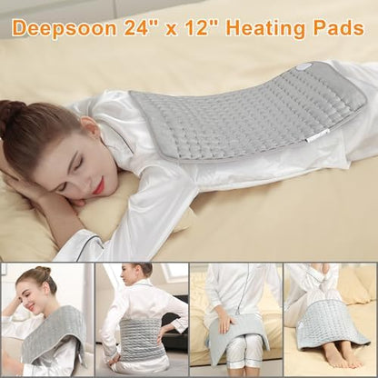 Heating Pad-Electric Heating Pad for Back,Neck,Abdomen,Moist Heated Pad for Shoulder,Knee,Hot Pad for Arms and Legs,Dry&Moist Heat & Auto Shut Off(Silver, 12''×24')