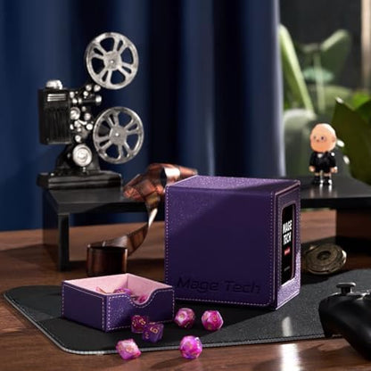 Card Deck Box for MTG Commander - Patented Design, Commander Display, Fits 100 Double-Sleeved Cards, 35pt Card Brick & Dice Tray - Purple/Pink