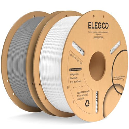 ELEGOO PLA Plus Filament 1.75mm White & Gray 2KG, PLA+ Tougher and Stronger 3D Printer Filament Dimensional Accuracy +/- 0.02mm, 2 Pack 1kg Spool(2.2lbs) Fits for Most FDM 3D Printers