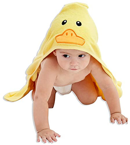 HIPHOP PANDA Hooded Towel - Rayon Made from Bamboo, Bath Towel with Bear Ears for Newborn, Babie, Toddler, Infant - Absorbent Large Baby Towel - Yellow Duck, 30 x 30 Inch