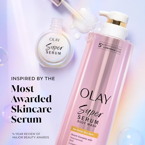 Olay Super Serum Body Wash + Hand & Body Lotion Bundle for Dry Skin, 24hr Long Lasting Hydration, 5+ Ingredient Serum Complex for Luminous Skin, 18.5 fl oz (Pack of 2)