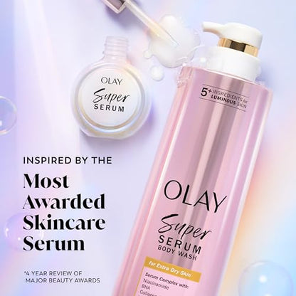 Olay Super Serum Body Wash + Hand & Body Lotion Bundle for Dry Skin, 24hr Long Lasting Hydration, 5+ Ingredient Serum Complex for Luminous Skin, 18.5 fl oz (Pack of 2)