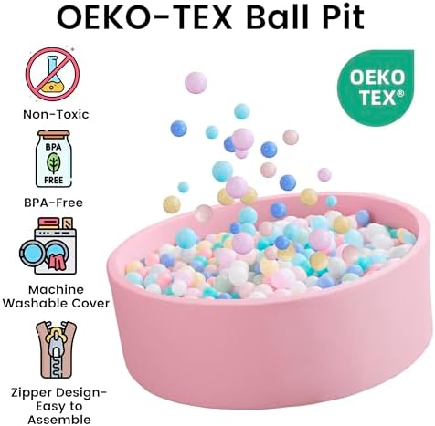Ball Pit for Toddlers 35.43''x11.81 Baby Ball Pits Soft Memory Foam Ball Pit Round Kids Ball Pit Indoor Game Kids Play Ball Pool Ideal Gift for Girls and Boys (Pink, NO Balls)