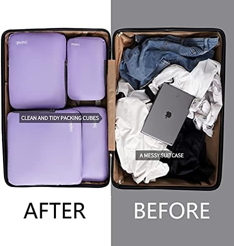 BAGAIL 4 Set/6 Set/8 Set Compression Packing Cubes Travel Accessories Expandable Packing Organizers(Lavender ClothPattern 4 Set)