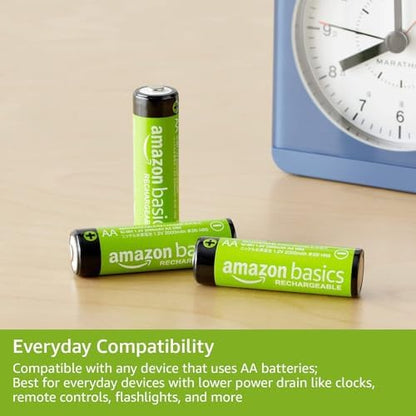 Amazon Basics 16-Pack Rechargeable AA NiMH Batteries, 2000 mAh, 1.2V, Recharge up to 1000x Times, Pre-Charged