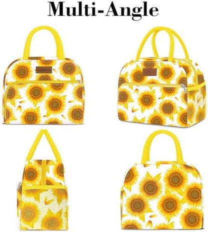 Coobiiya Lunch Bag Women, Lunch Box for Women Adult Men, Small Leakproof Cute Lunch Tote Large Capacity Reusable Insulated Cooler Lunch Container for Work/Office/Picnic/Travel-Sun Flower