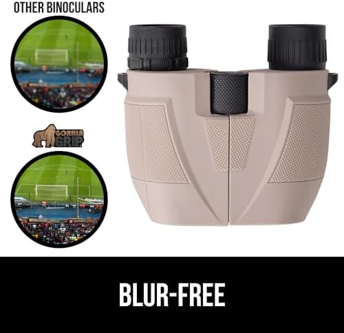 GORILLA GRIP 10x25 Compact Binoculars for Adults with Strap, Superior High Powered Clear 10X Magnification, Lightweight, Bird Watching, Hunting, Stargazing, Adjustable Eye Cups, Khaki