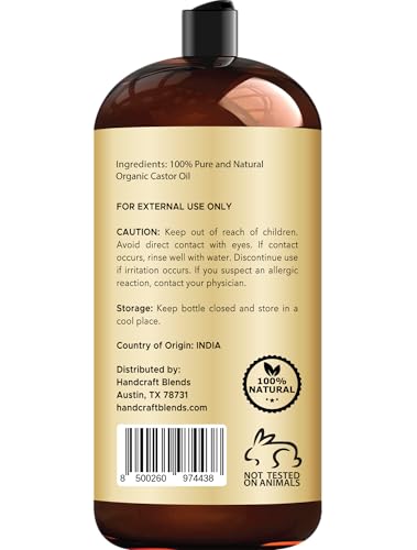 Handcraft Blends Organic Castor Oil - 28 Fl Oz - 100% Pure and Natural - Premium Grade Carrier Oil for Hair Growth, Eyelashes and Eyebrows - Hair and Body - Expeller-Pressed & Hexane-Free
