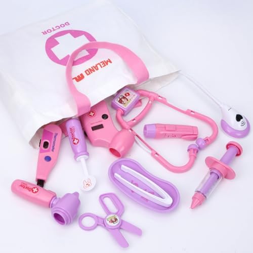 Meland Toy Doctor Kit for Girls - Pretend Play Doctor Set with Dog Toy, Carrying Bag, Stethoscope Toy & Dress Up Costume - Doctor Play Gift for Kids Toddlers Ages 3 4 5 6 Year Old for Role Play