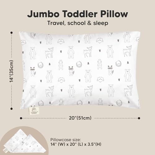KeaBabies Toddler Pillow with Pillowcase, Jumbo 14X20 - Soft Organic Cotton Toddler Pillows for Sleeping - Machine Washable - Perfect for Travel, Toddler Bed Set (KeaFriends)