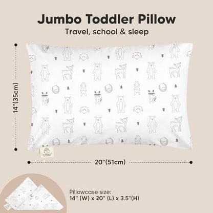 KeaBabies Toddler Pillow with Pillowcase, Jumbo 14X20 - Soft Organic Cotton Toddler Pillows for Sleeping - Machine Washable - Perfect for Travel, Toddler Bed Set (KeaFriends)