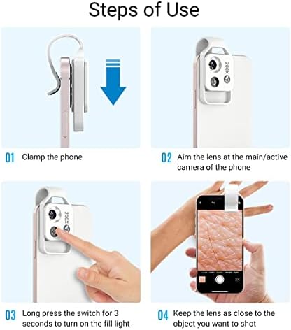 200X Phone Mini Pocket Microscope with LED Light/Universal Clip, Nano Zoom Portable Digital Microscope Camera Attachments for 99% Smartphone, Microworld for Kids Adults (White 200X with CPL)