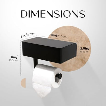 Day Moon™ Matte Black Toilet Paper Holder with Shelf, Wipe Holder for Bathroom Flushable Wipes Dispenser Toilet Paper and Wipes Holder Toilet Paper Holder with Storage