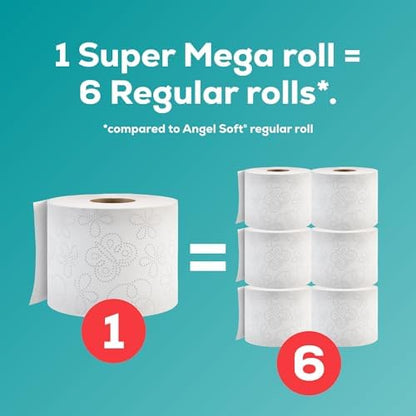Angel Soft Toilet Paper, 24 Super Mega Rolls = 144 Regular Rolls, Soft and Strong Toilet Tissue