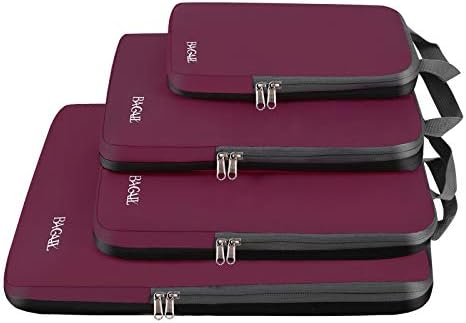 BAGAIL 4 Set/6 Set/8 Set Compression Packing Cubes Travel Accessories Expandable Packing Organizers (Cloth Pattern, 4-Burgundy)
