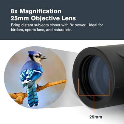 Celestron - Outland X 8x25 Binoculars – Ideal for Birding and Outdoors – 25mm Objective Lenses – Wide 8.2° Field of View – BaK-4 Prisms – Multi-Coated – Waterproof and Fogproof