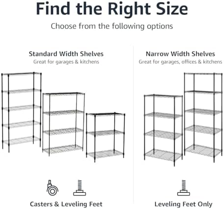 Amazon Basics 5-Shelf Adjustable Heavy Duty Steel Wire Rack Storage Shelving Organizer for Kitchen, Garage, 36" L x 14" W x 72" H, Black