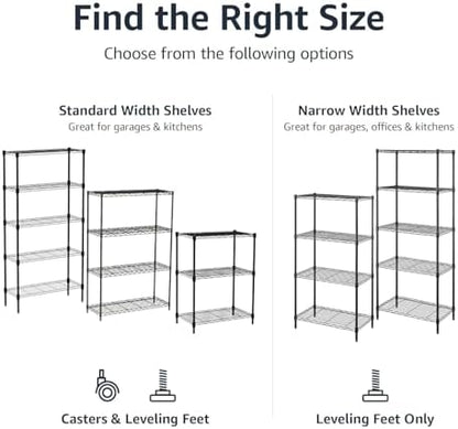 Amazon Basics 5-Shelf Adjustable Heavy Duty Steel Wire Rack Storage Shelving Organizer for Kitchen, Garage, 36" L x 14" W x 72" H, Black