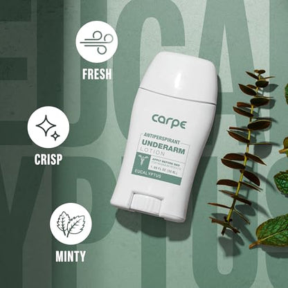 Carpe Underarm Antiperspirant and Deodorant, Clinical strength with all-natural Eucalyptus scent, Combat excessive sweating Stay fresh and dry, Great for hyperhidrosis