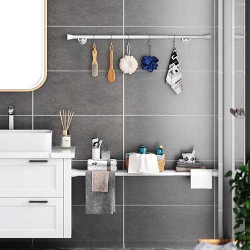 AIZESI Spring Tension Rods Adjustable Tension Curtain Rod Small Tension Rod No Drilling Expandable Spring Loaded Curtain Tension Rod?White,45" to 77"-1Pcs)