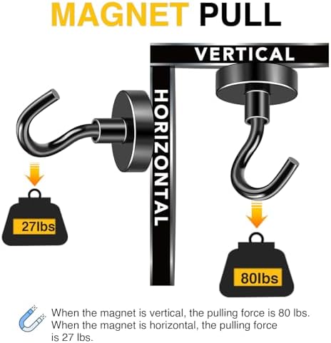 DIYMAG Black Magnetic Hooks, 80 LB Heavy Duty Strong Magnet with Hooks, Strong Rare Earth Neodymium Magnet Hooks for Hanging, Magnetic Hanger for Curtain, Home, Kitchen, Workplace, 20 Packs