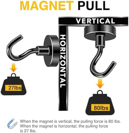 DIYMAG Black Magnetic Hooks, 80 LB Heavy Duty Strong Magnet with Hooks, Strong Rare Earth Neodymium Magnet Hooks for Hanging, Magnetic Hanger for Curtain, Home, Kitchen, Workplace, 20 Packs