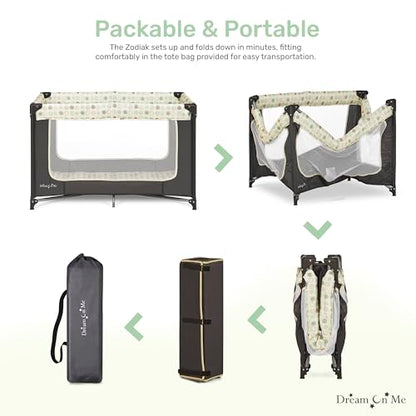 Dream On Me Zodiak Portable Playard in Grey, Lightweight, Packable and Easy Setup Baby Playard, Breathable Mesh Sides and Soft Fabric - Comes with a Removable Padded Mat