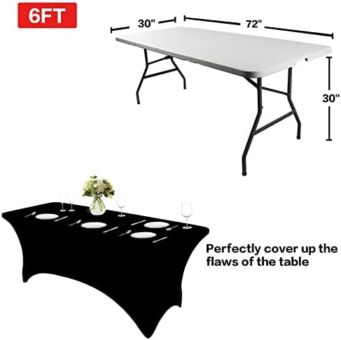 IVAPUPU 2 Pack 6FT Table Cloth for Rectangular Fitted Events Stretch Black Table Covers Washable Spandex Tablecloth Protector for Party, Wedding, Cocktail, Banquet, Festival