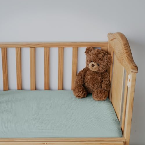 Muslin Mini Crib Sheets, 2 Pack for Baby Boy and Girl, Soft Breathable Stretchy Baby Pack N Play Mattress and Mini Cribs Sheet, Universal Fitted Portable/Mini Crib Mattresses (Bright Colors)