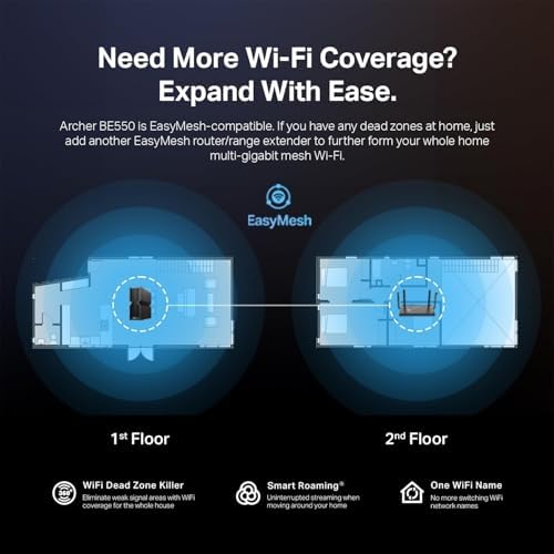 TP-Link Tri-Band BE9300 WiFi 7 Router (Archer BE550) - 6-Stream, Full 2.5G Ports w/ 6 Internal Antennas, Up to 2,000 Sq Ft, Add Easy-Mesh Device for Extended Coverage, VPN Support, Free Expert Support