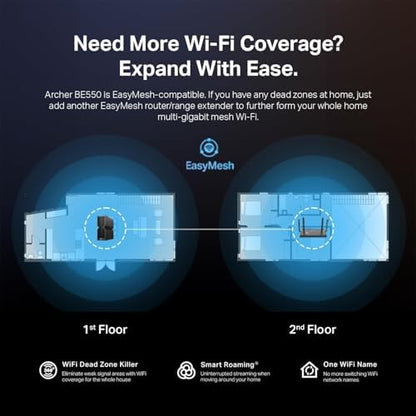 TP-Link Tri-Band BE9300 WiFi 7 Router (Archer BE550) - 6-Stream, Full 2.5G Ports w/ 6 Internal Antennas, Up to 2,000 Sq Ft, Add Easy-Mesh Device for Extended Coverage, VPN Support, Free Expert Support