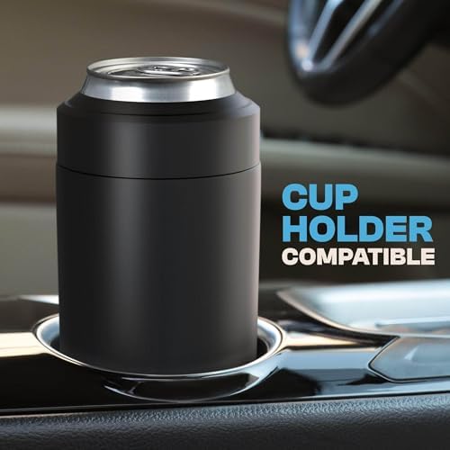 Frost Buddy Universal Can Cooler - Fits All - For Regular 12 & 16 oz or Slim-Size Bottles - Insulated Double-Walled Stainless Steel (MatteBlack)